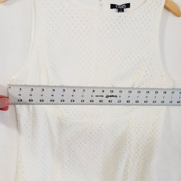 Chaps, Cream Eyelet Dress, Size 12, Sleeveless, Wide Neck, Zip Back - Picture 11 of 16
